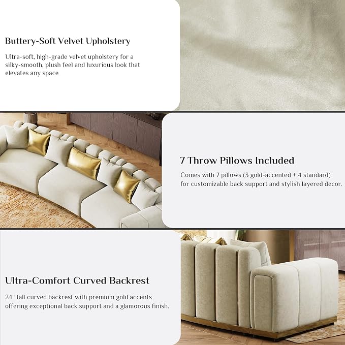 145" Oversized Velvet Chesterfield Sectional Couches - Image 3