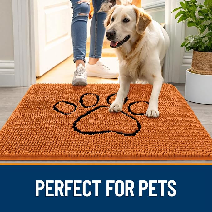 OLANLY Dog Door Mat for Muddy Paws 48x30, Paw Print Design Chenille Mud Mat | - Image 6