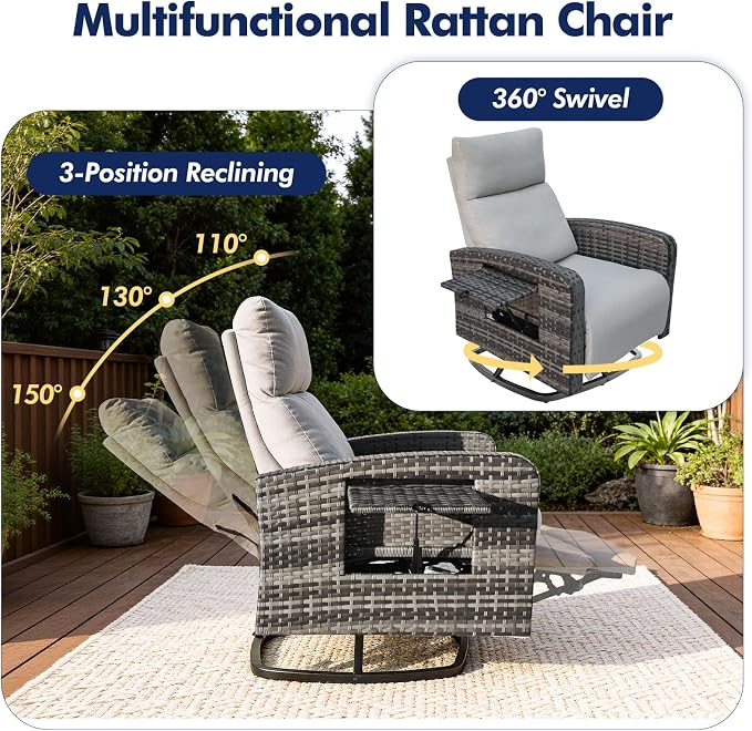 ZZW Outdoor Recliner Chair Set of 2, Wicker Patio Recliners - Image 3