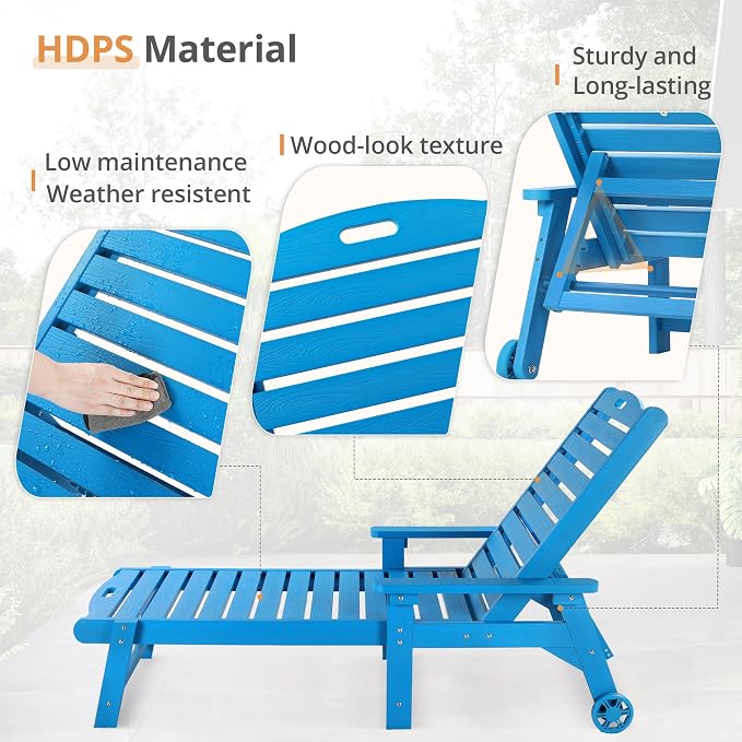 LUE BONA Lounge Chair Outdoor, HDPS Chaise Lounge Outdoor - Image 6