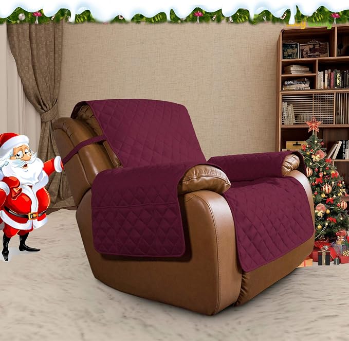 Easy-Going Reversible Couch Cover, Oversized Recliner, Wine/Beige | Machine - Image 2