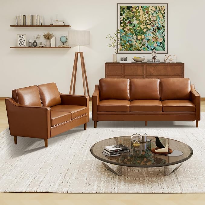Kingfun Living Room Furniture Sets, 3 Seater Couch and Loveseat, Mid Century - Image 4