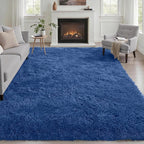 Area Rug Living Room Bedroom: 5x7 Fluffy Plush Shag Carpet Blue | by Luxturiy