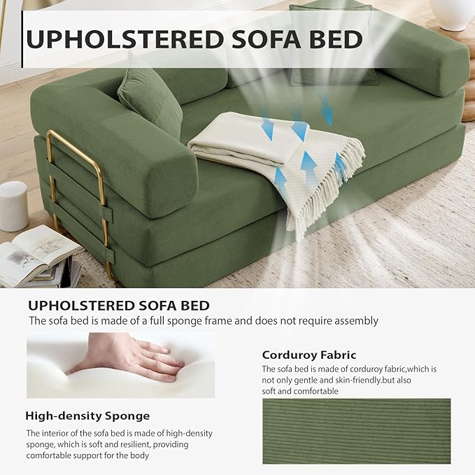 HANXIN 78 Inch Convertible Sleeper Sofa Bed, Folding Floor Mattress Couch - Image 4