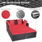 COSTWAY Outdoor Patio Rattan Daybed, Sponge Cushioned Loveseat Sofa - Image 7