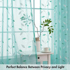 MIULEE Turquoise Sheer Curtains 2 Panels Leaf Patterned, W52 x L63 | - Image 5