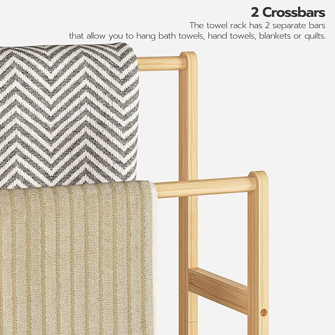 HOOBRO Freestanding Towel Rack for Bathroom, 2 Tier Decorative Bamboo Blanket - Image 5
