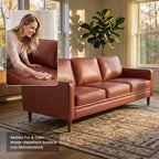 Kingfun 80" Faux Leather Sofa, 3 Seater Couch, Mid Century Modern Couches - Image 3