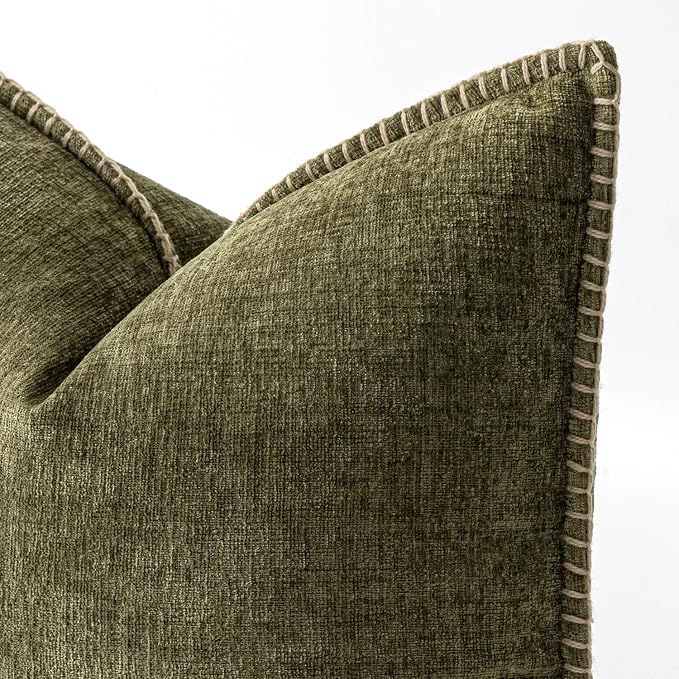 MIULEE Decorative Euro Sham Pillow Covers 24x24 Inch Olive Green 2 Pack | - Image 2