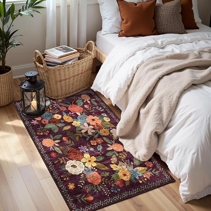 Purple Floral Hallway Runner Rug 2x4 by WelcometoBabovid