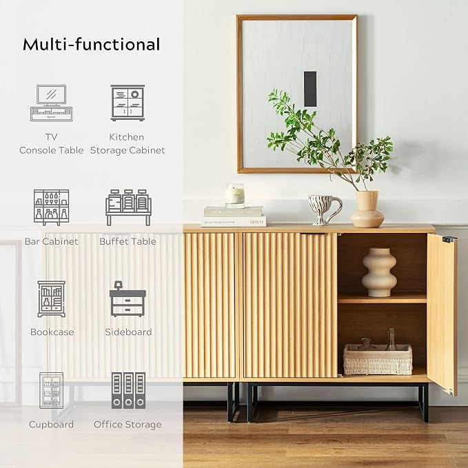 EYYTHUNG Fluted Cabinet with Storage, Sideboard Buffet Cabinet with Adjustable - Image 7