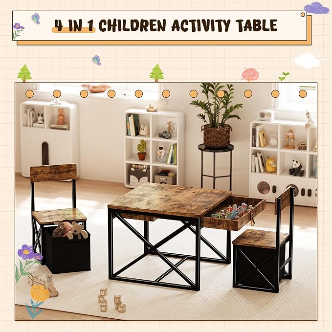 Kids Table and 2 Chairs Set, 4 in 1 Toddler Activity Table and Chairs Set - Image 5