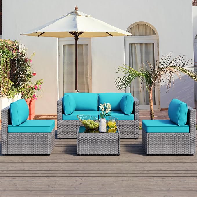 Patio Furniture Sets, 5 Piece Outdoor Sectional Sofas, Wicker Rattan Outdoor - Image 3