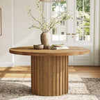 47" Solid Wood Dining Table for 4-6, Farmhouse Round Kitchen Table by TribewoodbyTribesigns
