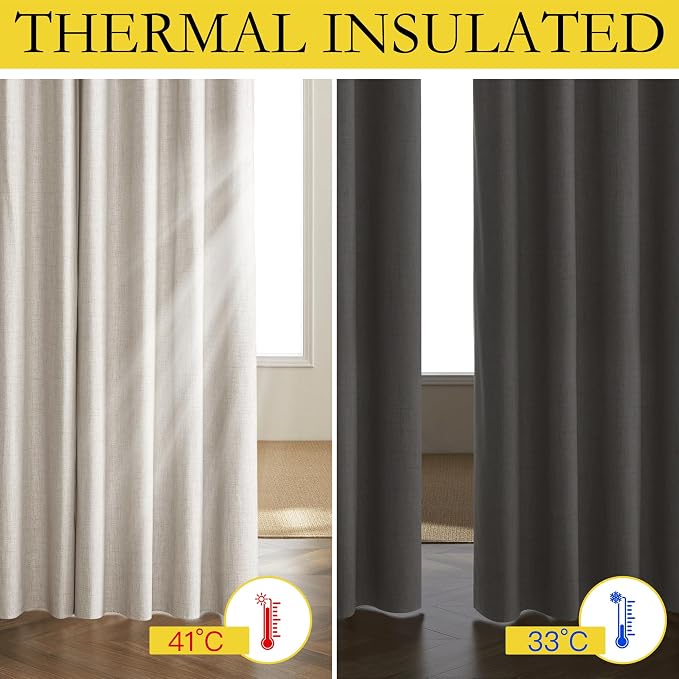 NICETOWN Brich Vintage Open Linen Weave Flax Thermal Curtains, 100% Blackout - Image 3