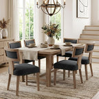 HNY Mid Century Modern Dining Chairs Set of 6, Farmhouse Linen Fabric by HNY
