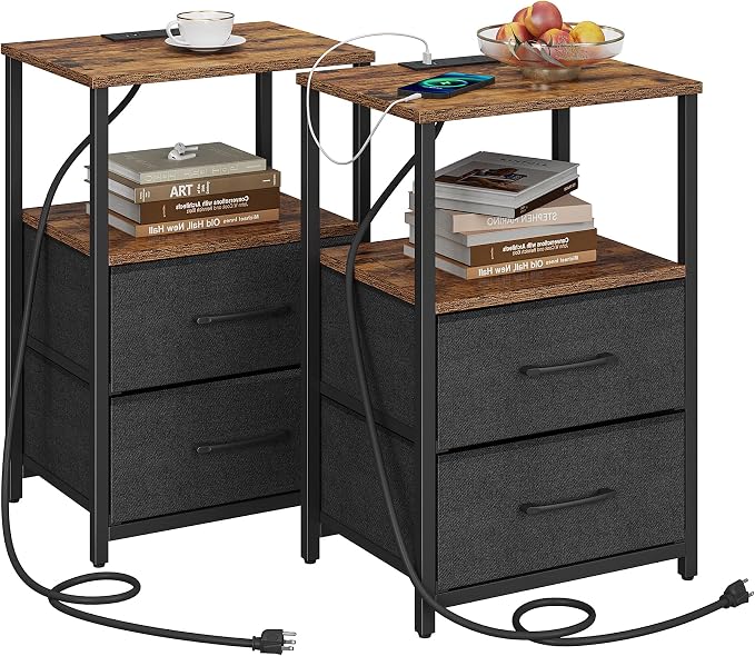 TUTOTAK End Table with Charging Station, Side Table with 2 USB Ports and Outlets by ChoosetutotakFurnitureBuildYourCozyHome