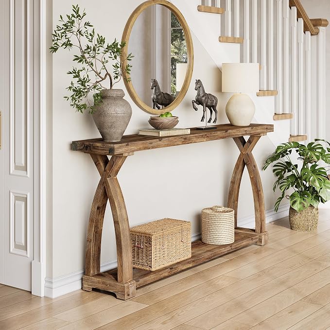 Solid Wood Console Table for Entryway, 63-Inch Narrow Farmhouse Couch Table - Image 4