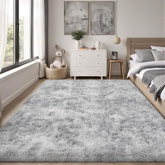 PLHXFR 6x9 Area Rugs Living Room: Fluffy Bedroom Shag Rug Light Grey | Upgrade - Image 2