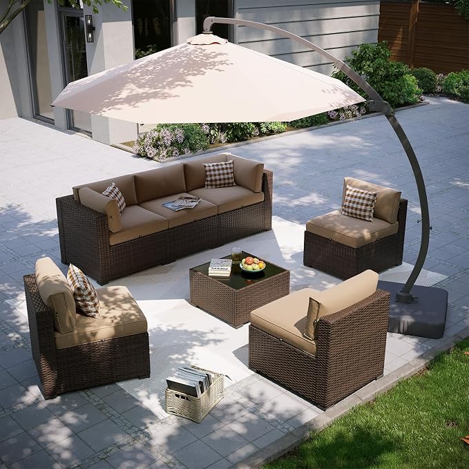 Aoxun Patio Furniture Set with Umbrella, 8 Piece Outdoor Sectional Sofas by Aoxun