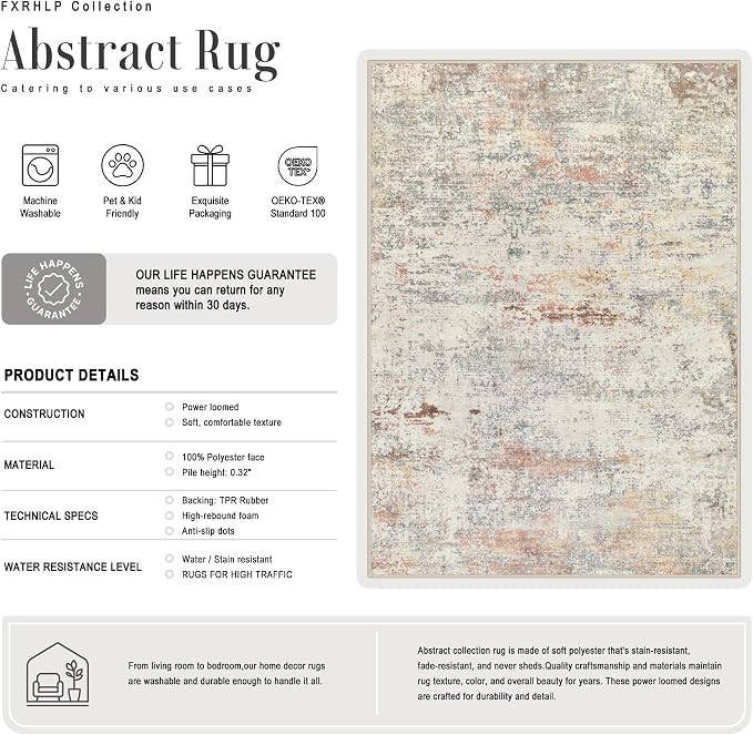 6x9 Area Rug Living Room: Modern Washable Indoor Soft Carpet Taupe | - Image 2