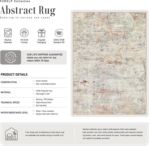 10x14 Area Rug Living Room: Modern Washable Indoor Soft Carpet Taupe | - Image 2