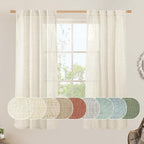 Natural Linen Semi Sheer Curtains 63 Inch by LAMIT