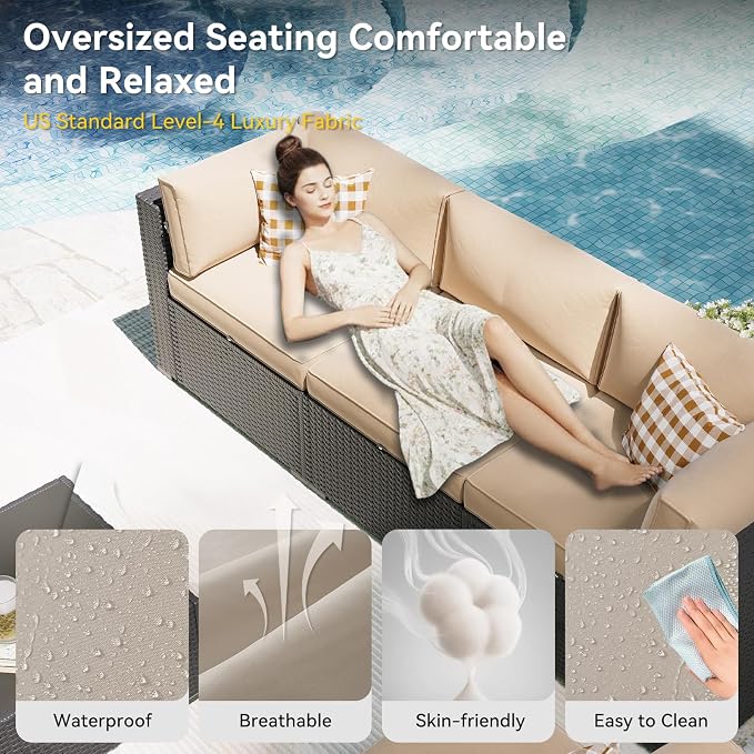 Aoxun Patio Furniture Set with Umbrella, 8 Piece Outdoor Sectional Sofas - Image 3