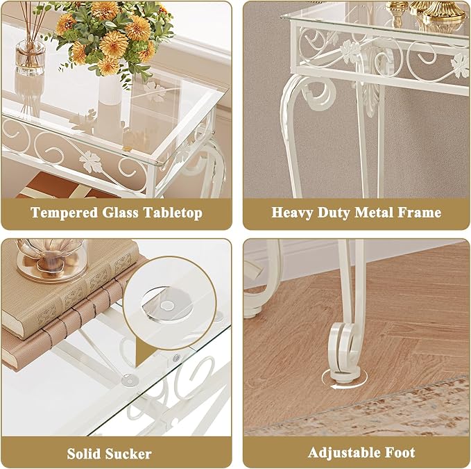 HavenlyYouth Console Table 47.2", Tempered Glass Sofa Table - Image 4