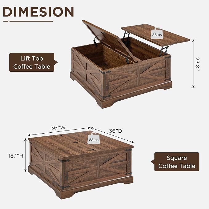 JXQTLINGMU 36" Lift Top Coffee Table - Image 2