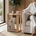 Wood Side Table, Tool-Free Mortise and Tenon Boho Japandi Night Stand, Light by monohomi