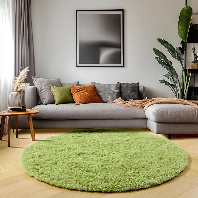 Grass Green Round Rugs 5ft for Bedroom Living Room, Fluffy Circle Area Rug for - Image 7