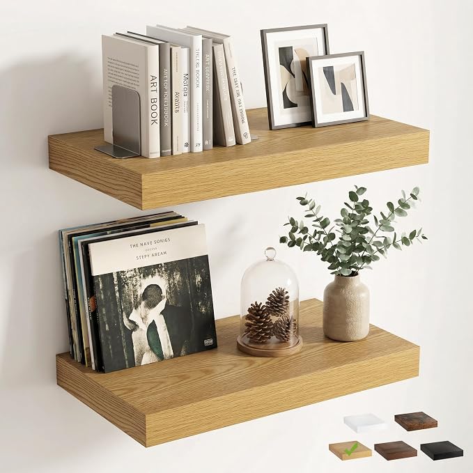 12 inch Deep Floating Shelves for Wall, 24 inch Wide Engineered Wood Wall by Venusmiles