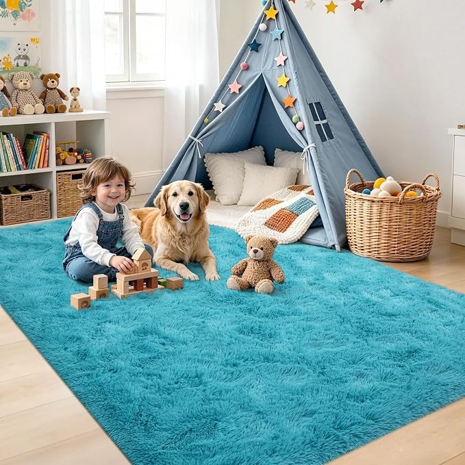 Noahas 4'x5'3'' Blue Fluffy Soft Area Rug Non-Slip - Image 4