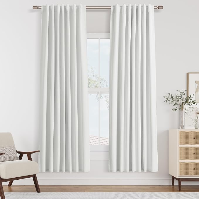 Off White 100% Blackout Linen Curtains 72 Inch Length 2 Panels Set by Guken