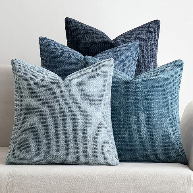MIULEE Soft Decorative Chenille Pillow Covers Blue Series 18x18 Pack of 4 | by MIULEE