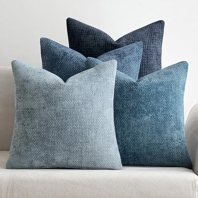 MIULEE Decorative Chenille Euro Pillow Covers Blue Series 24x24 Pack of 4 | by MIULEE