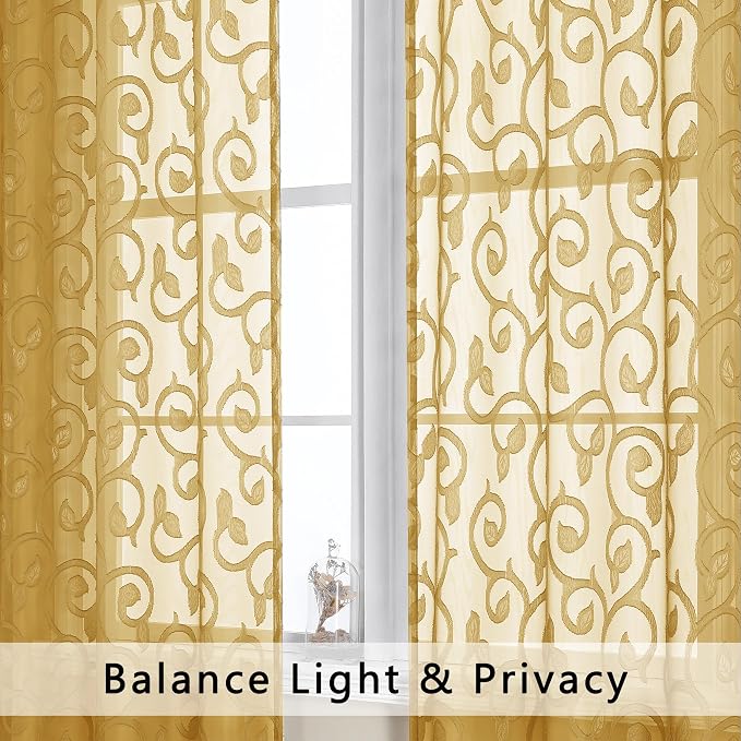 Furman Gold Sheer Curtains 54 Inch 2 Panels Set - Image 3