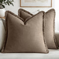 MIULEE Linen Fringe Decorative Fall Euro Pillow Covers Cocoa Brown 22x22 | Set by MIULEE