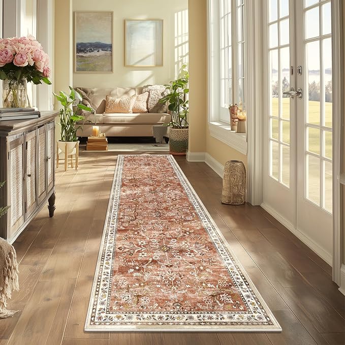 Yamaziot 2x6 Washable Hallway Runner Rug Non Slip Floral Carpet, Brick-red | - Image 7