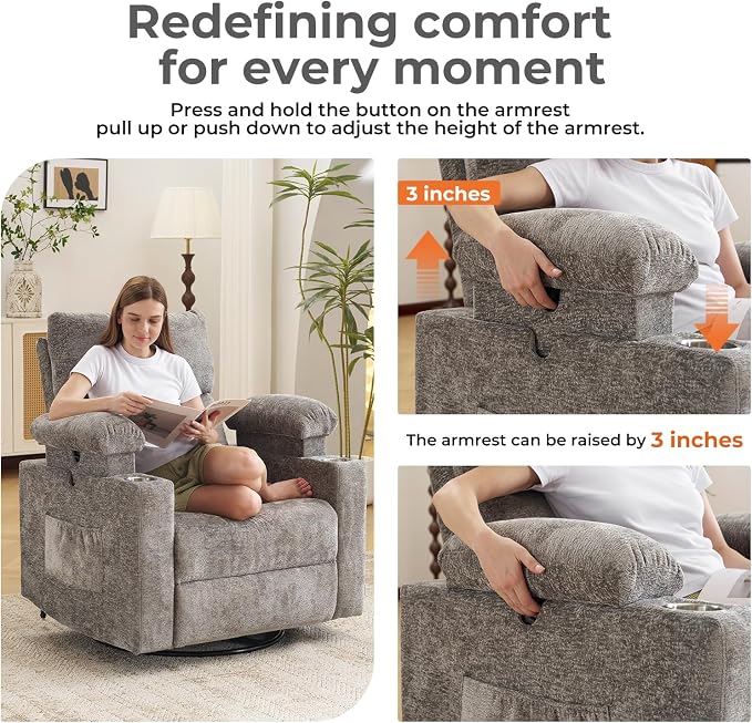 Oversized Power Recliner Chair Swivel Glider - Image 3