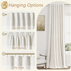 Beige White 100% Blackout Linen Curtains 112 Inch Length 2 Panels Set - Image 5