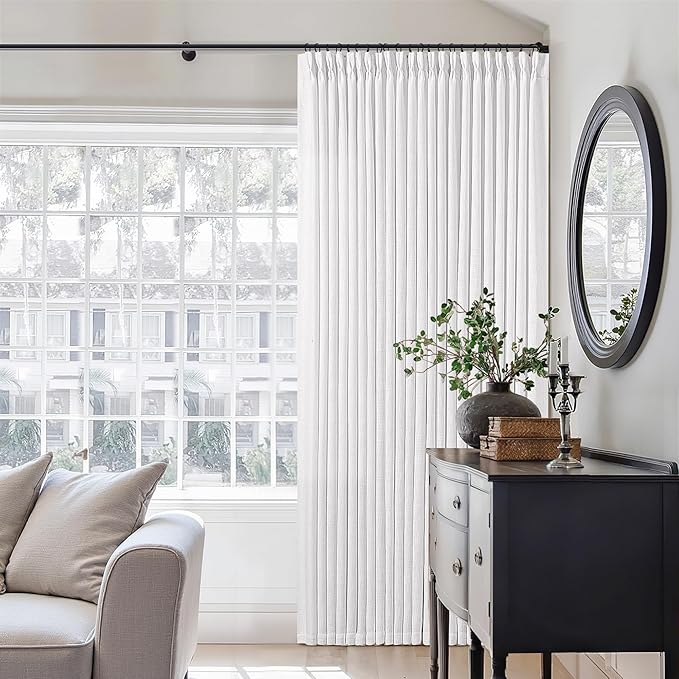 Extra Long Pinch Pleated Linen 120 Inch Curtains 2 Panels Set Snow White | - Image 7