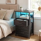 Fixwal Night Stand with Charging Station, LED Nightstand with Fabric Drawers - Image 2