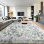 Pionblank 8x10 Rug for Living Room, Fluffy Large Area Rug, Tie Dye Grey | by PIONBLANK
