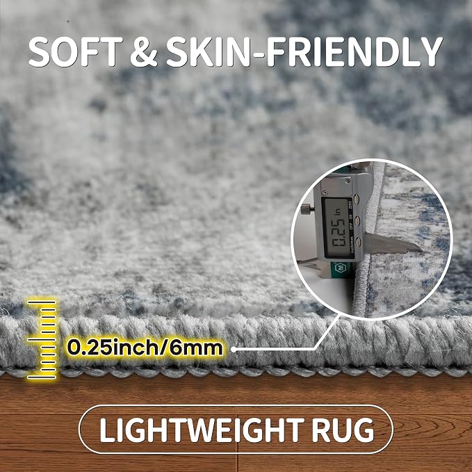 9x12 Area Rugs for Living Room Bedroom Dining Room Washable Blue Grey | Soft - Image 6