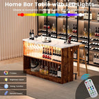 Home Bar Unit with LED Lights and Charging Station, Imitation Marble Mini - Image 4