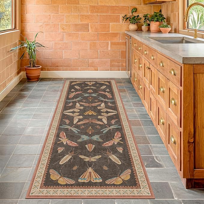 Brown Vintage Hallway Runner Rug 2x8, Washable Non Slip Carpet - Image 6