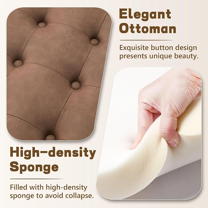 30-Inch Round Storage Ottoman, Button Tufted Ottoman Coffee Table - Image 3