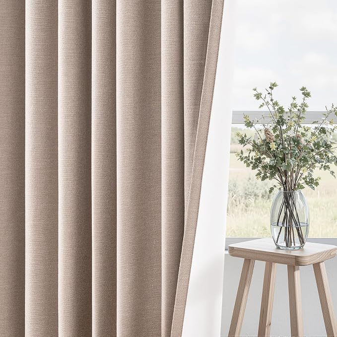 Topfinel Natural Beige Linen Blackout Curtains 2 Panels 63 Inch - Image 5
